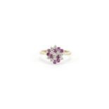 9ct gold diamond and ruby cluster ring, size K, 2.0g :For Further Condition Reports Please Visit Our