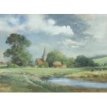Norman Dinnage - Alfriston Church, gouache, label verso, mounted and framed, 44.5cm x 33.5cm :For