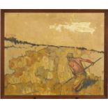 Harvest scene, oil on board, bearing a signature Peter Clarke, framed, 60cm x 49cm :For Further