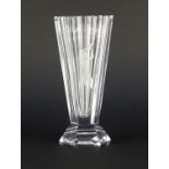 Kosta Boda facted glass vase by Vicke Lindstrand, etched with a nude lady holding a ball aloft,