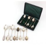 Victorian and later silver spoons including a set of four teaspoons, various hallmarks, the