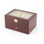 Rolex cherry wood dealers display watch box, 16cm H x 29cm W x 20.5cm D :For Further Condition