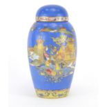 Carlton Ware jar and cover, hand painted and gilded in the Temple pattern, 18cm high :For Further