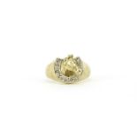 9ct gold diamond horse head and shoe ring, size Q, 5.6g :For Further Condition Reports Please
