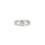 9ct white gold blue topaz and diamond ring, with certificate, size N, 3.1g :For Further Condition