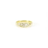 Unmarked gold diamond six stone cluster ring, size O, 2.9g :For Further Condition Reports Please