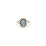 9ct gold blue stone solitaire ring, size N, 2.7g :For Further Condition Reports Please Visit Our