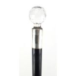 Ebonised walking stick handle with crystal pommel and sterling silver mount, 31cm in length :For