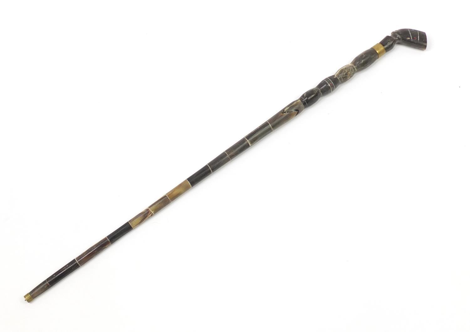 Segmented horn walking stick with figural pommel, 94cm in length :For Further Condition Reports - Image 2 of 4