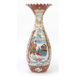 Floor standing Japanese Arita porcelain vase, hand painted with warriors, birds of paradise and