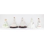 Four limited edition Royal Worcester figurines and one Coalport including Belle of the Ball and