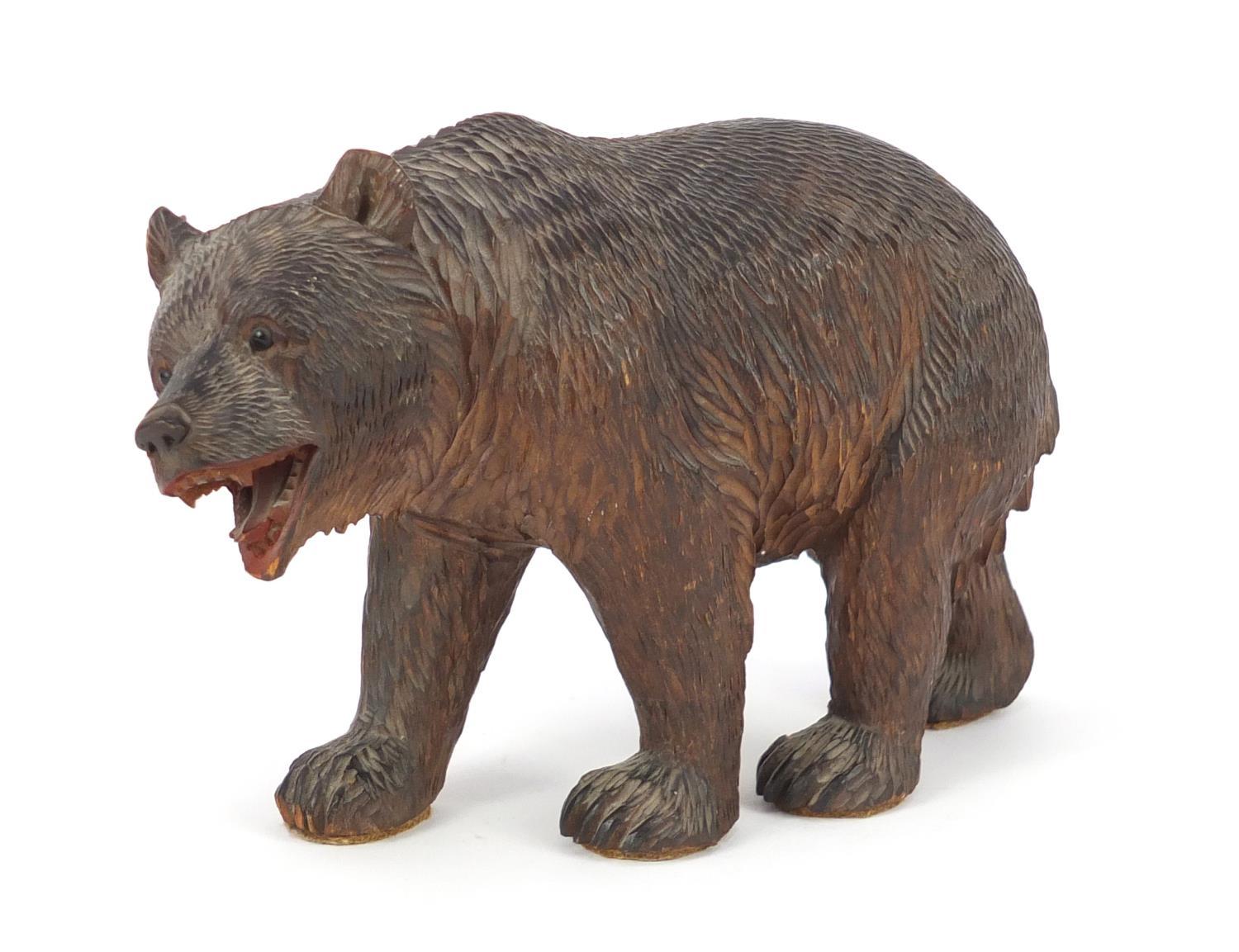 Black Forest carved wood bear, 21cm in length :For Further Condition Reports Please Visit Our