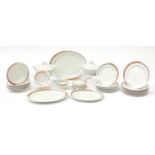 Art Deco Shelley Eve dinner service including graduated set of platters, two lidded tureens and a