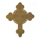 Antique Imperial Russian Orthodox crucifix alter cross, finely engraved with a Corpus Christi,