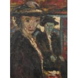 Manner of Jack B Yeats - Two figures in an interior, Irish school oil on canvas laid on board,