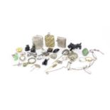 Antique and later jewellery including two Chinese jade silver coloured metal rings, silver vesta,