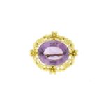 Victorian unmarked gold amethyst bar brooch, 3.2cm wide, 7.8g :For Further Condition Reports