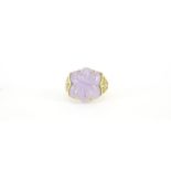 14ct gold lavender jade ring, size T, 7.7g :For Further Condition Reports Please Visit Our