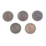 Five Victoria Bun Head farthings comprising dates 1872, 1873, 1874, 1875 and 1876 :For Further