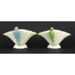 Pair of Art Deco Sylvac budgie vases, 17cm high :For Further Condition Reports Please Visit Our