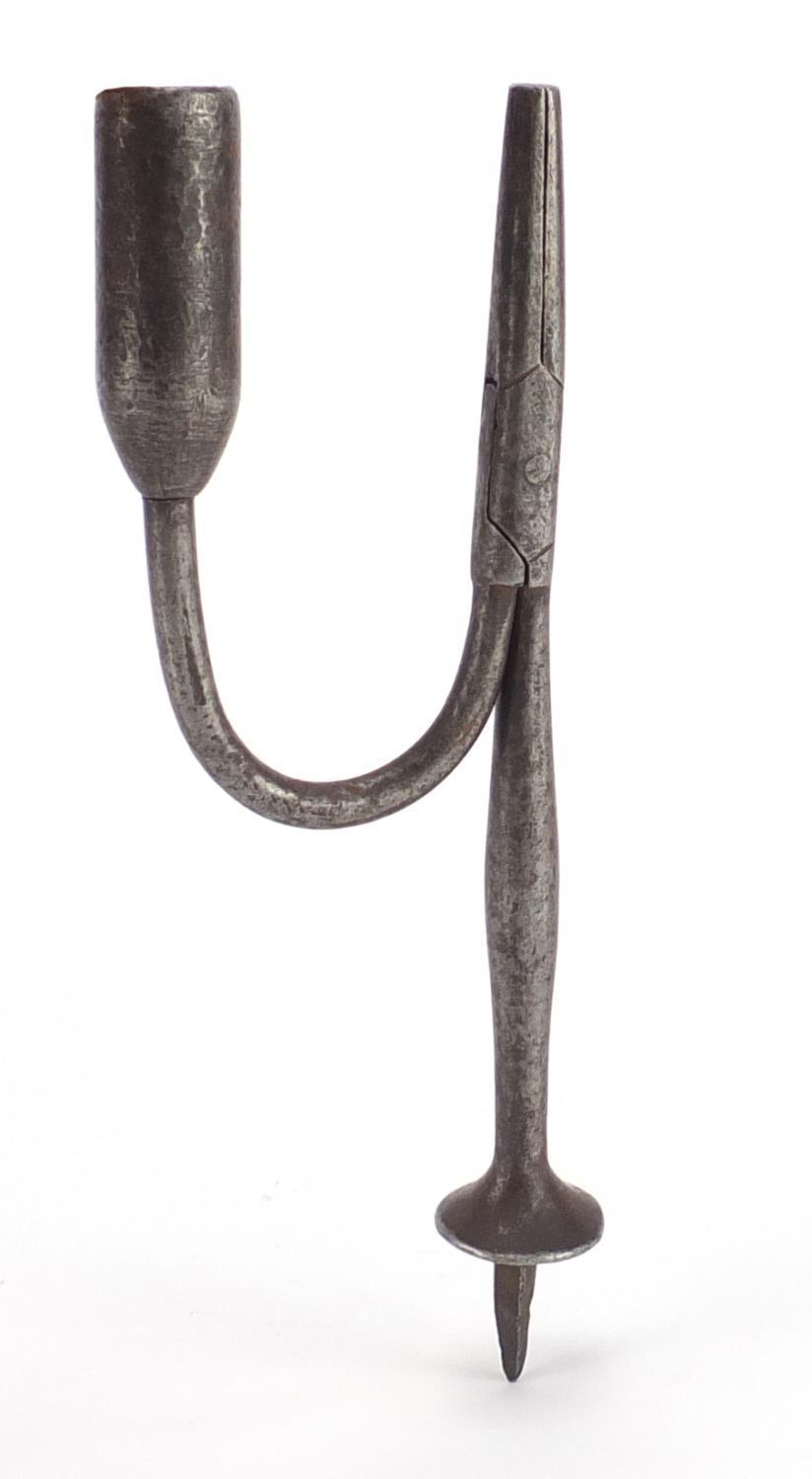 18th century steel rush light holder, 18cm in length :For Further Condition Reports Please Visit Our