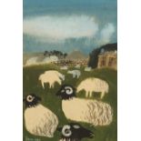 Mary Fedden 1984 - Sheep, watercolour, labels and gallery receipt verso, mounted and framed, 20.