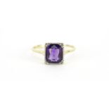 Art Deco 9ct gold amethyst and diamond ring, size O, 2.1g :For Further Condition Reports Please