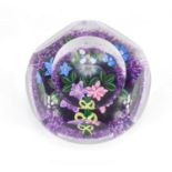 Scottish Borders art glass flower head paperweight by Peter Holmes, etched marks and paper label