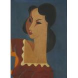 Portrait of a female, cubist school oil on board, bearing an indistinct signature possibly S
