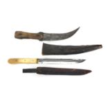 Two Ottoman and Middle Eastern knives comprising a Yatagan with leather sheath and bone handle and