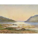 Manner of William Percy French - Boat in a lake, watercolour, mounted and framed, 32.5cm x 25cm :For