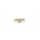 9ct gold diamond cluster ring, size O, 2.4g :For Further Condition Reports Please Visit Our Website.