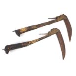 Two Afghan folding Lohar knives with bone handle, 32cm in length when open :For Further Condition