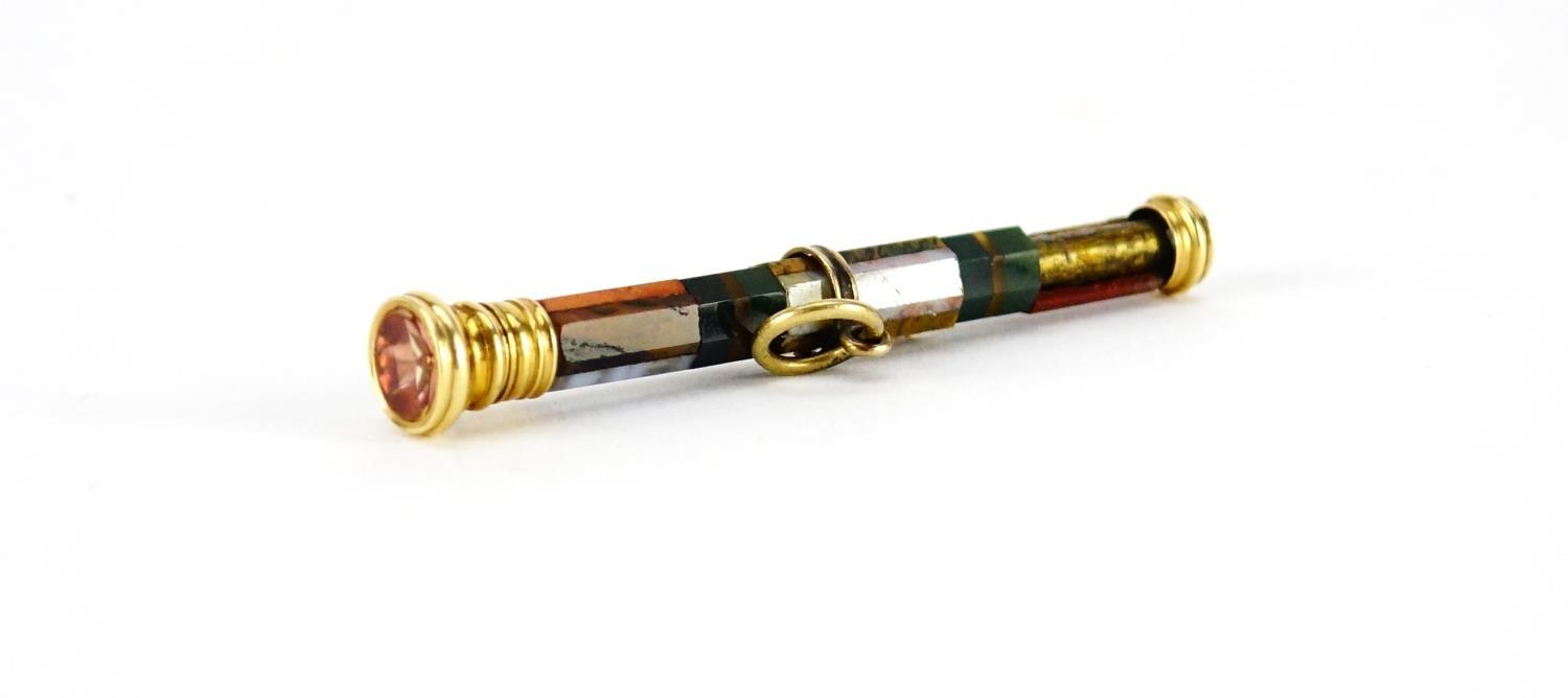 19th century unmarked gold and agate propelling pencil, 6.5cm in length when closed :For Further - Image 5 of 5