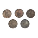 Five Victoria Bun Head farthings comprising dates 1878, 1879, 1880, 1881 and 1881 :For Further