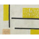 Abstract composition, geometric shapes, mixed media and collage, bearing a signature Kupka,