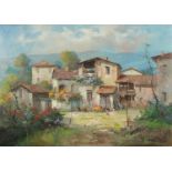 Continental village, oil on canvas, bearing an indistinct signature, framed, 70cm x 50cm :For