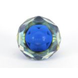 Murano Seguso three colour faceted glass dish designed by Flavio Poli, 14.5cm wide :For Further