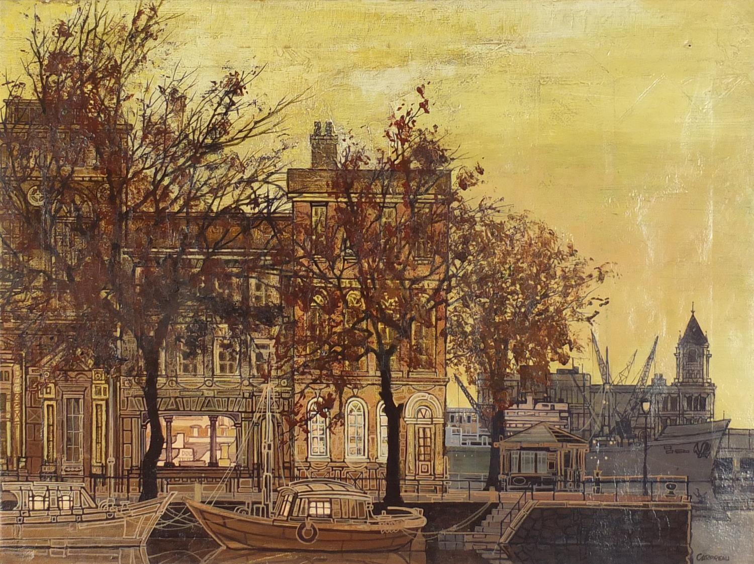 Henri Carpeau - The Wailing Tower Amsterdam, oil on canvas, W Frank Gadsby Ltd label verso,