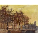 Henri Carpeau - The Wailing Tower Amsterdam, oil on canvas, W Frank Gadsby Ltd label verso,