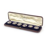 Set of six silver Art Nouveau silver buttons pierced with flowers, by Samuel Jacob London 1905, 2.