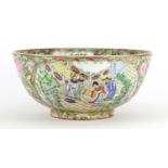 Chinese porcelain Canton bowl, hand painted in the famille rose palette with figures, flowers and