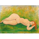 Reclining nude female, oil on canvas, bearing a signature Kisling, unframed, 76.5cm x 56cm :For