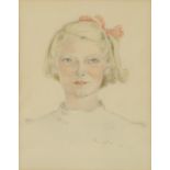 Manner of Leonard Tsuguharu Foujita - Head and shoulders portrait of a girl, pencil and watercolour,