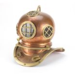 Decorative copper and brass deep sea divers helmet, 46cm high :For Further Condition Reports