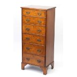 Burr walnut cross banded six drawer chest with oak lined drawers, 137cm H x 61cm W x 43cm D :For