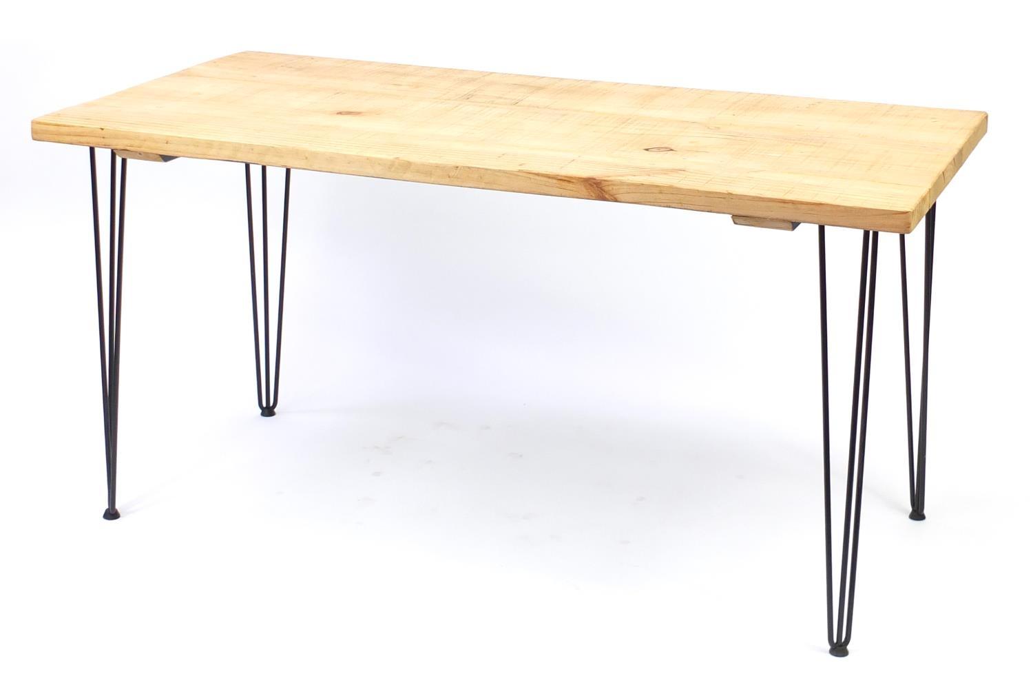 Contemporary light wood dining table with metal hairpin legs, 76c H x 151cm W x 75cm D :For - Image 4 of 4