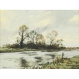 Manner of Edward Wesson - River by woodland, watercolour, framed, 39cm x 29cm :For Further Condition