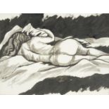 Sleeping nude female, Italian school ink and watercolour, bearing a signature Guttuso, framed,