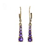 Pair of 9ct gold amethyst drop earrings, 3cm in length, 1.4g :For Further Condition Reports Please